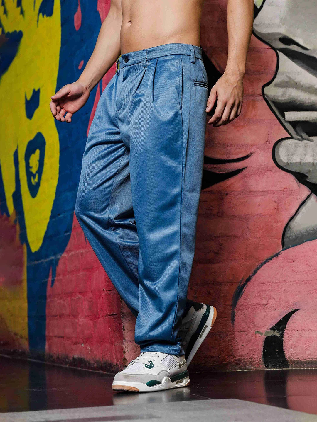 House Of Koala Blue Double Pleated Baggy fit Blue Korean Trousers
