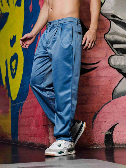 House Of Koala Blue Double Pleated Baggy fit Blue Korean Trousers