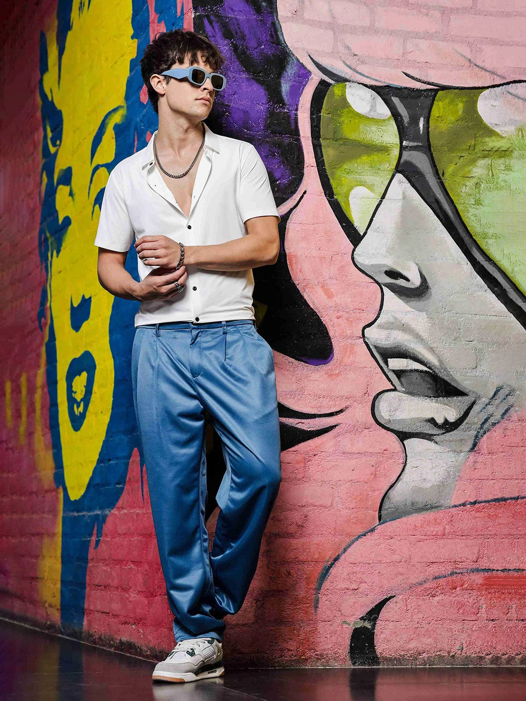House Of Koala Blue Double Pleated Baggy fit Blue Korean Trousers