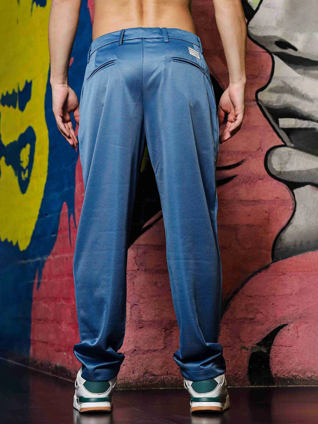 House Of Koala Blue Double Pleated Baggy fit Blue Korean Trousers
