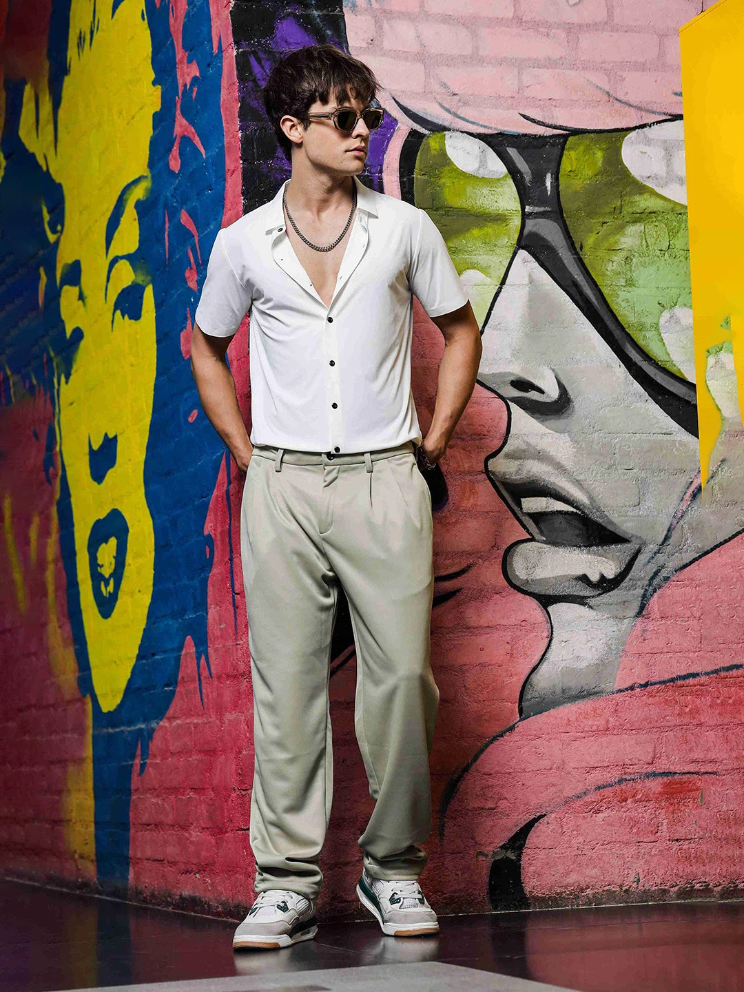 House Of Koala Beige Baggy fit Double Pleated Korean Trousers