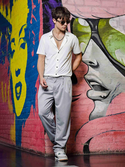 House Of Koala Grey Baggy fit Double Pleated Korean Trousers