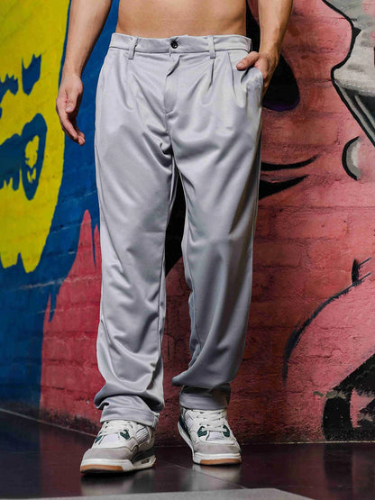 House Of Koala Grey Baggy fit Double Pleated Korean Trousers