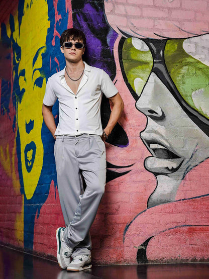 House Of Koala Grey Baggy fit Double Pleated Korean Trousers