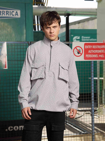 House Of Koala Grey Oversized Jacquard Textured Shacket Pullover