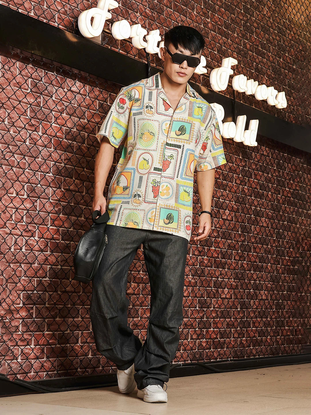 House Of Koala Beige Quirk Tropical Printed Classic Relaxed Fit Resort Shirt