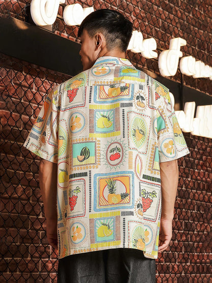 House Of Koala Beige Quirk Tropical Printed Classic Relaxed Fit Resort Shirt