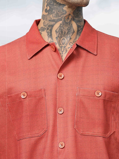 House Of Koala Oversized Brown Textured Double Pocket Shirt Shacket