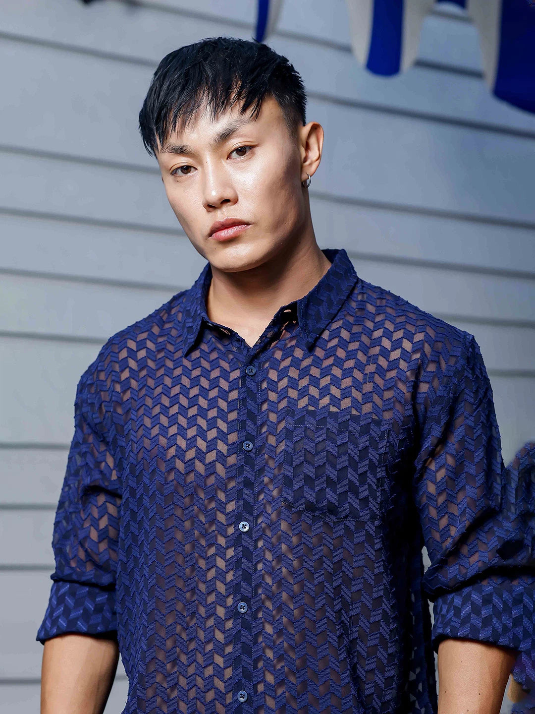 House Of Koala Blue Georgette Semi Sheer Full Sleeve Shirt