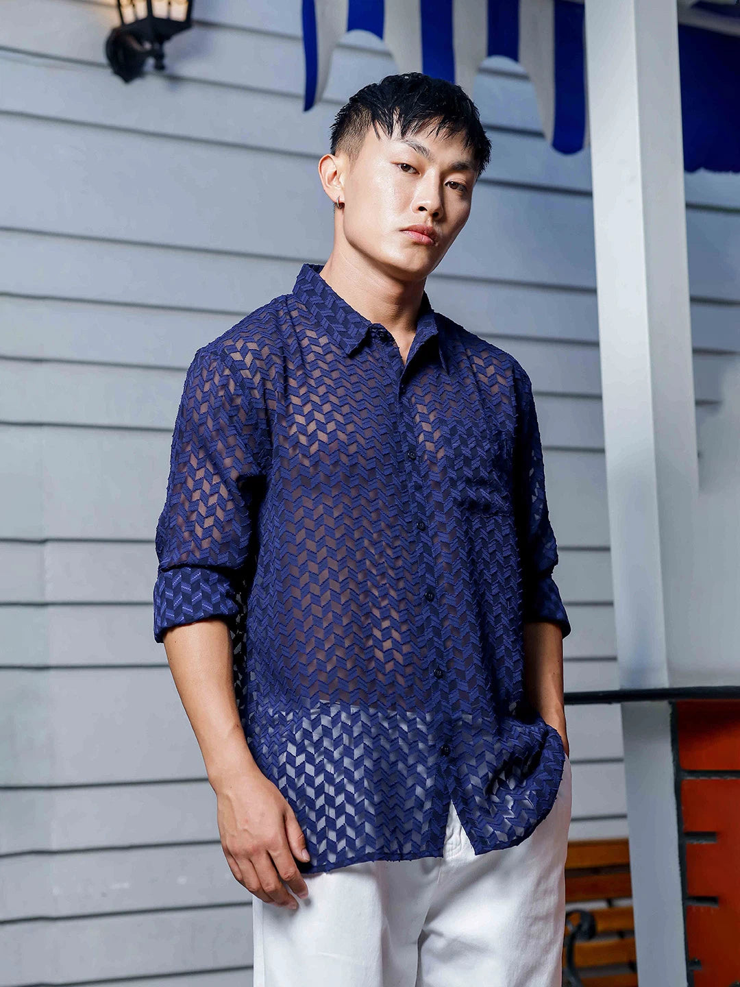 House Of Koala Blue Georgette Semi Sheer Full Sleeve Shirt