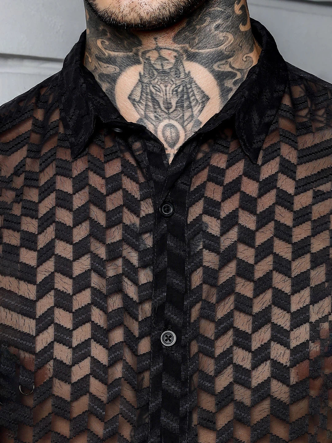 House Of Koala Black Semi Sheer Georgette Relaxed Fit Shirt