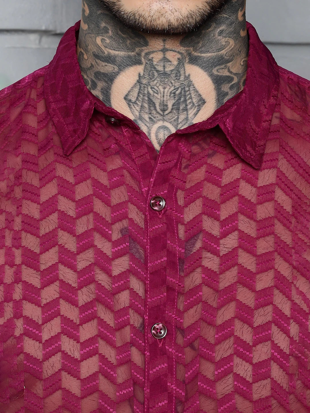 House Of Koala Pink Classic Semi Sheer Georgette Relaxed Fit Shirt