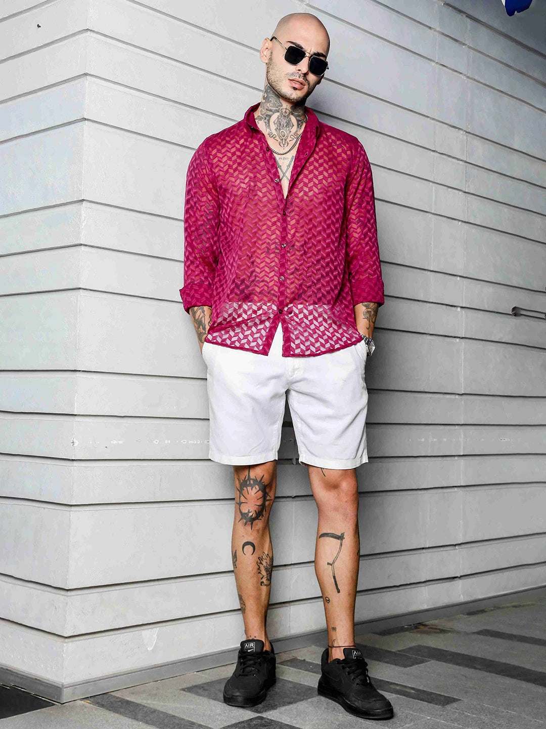 House Of Koala Pink Classic Semi Sheer Georgette Relaxed Fit Shirt