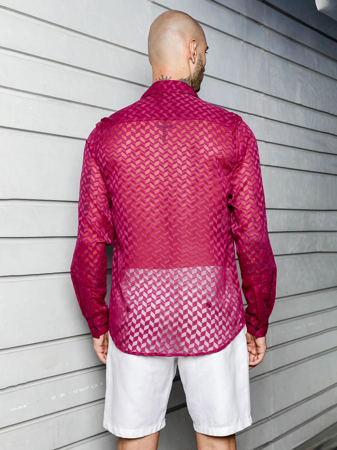 House Of Koala Pink Classic Semi Sheer Georgette Relaxed Fit Shirt