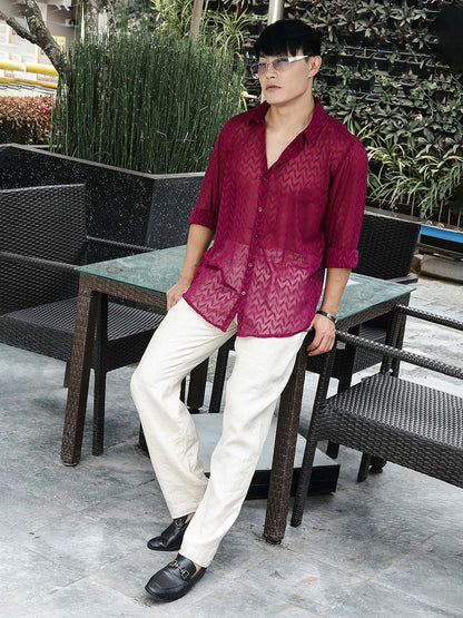 House Of Koala Pink Classic Semi Sheer Georgette Relaxed Fit Shirt 2.0