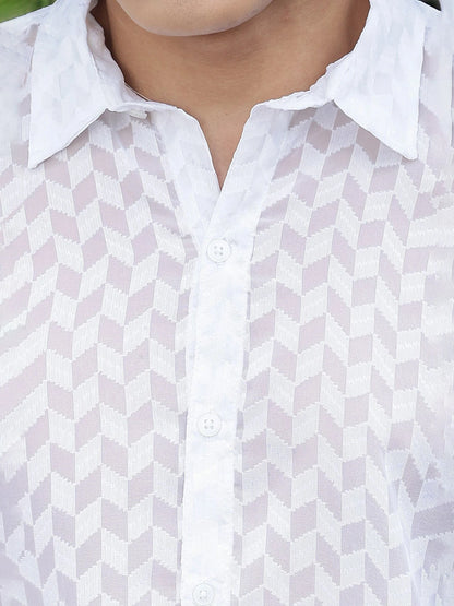 House Of Koala White Classic Semi Sheer Georgette Relaxed Fit Shirt