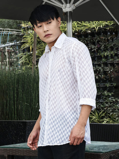 House Of Koala White Classic Semi Sheer Georgette Relaxed Fit Shirt