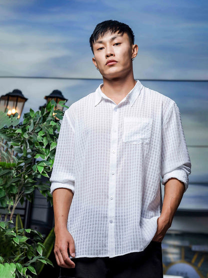 House Of Koala White Classic Semi Sheer Georgette Relaxed Fit Shirt