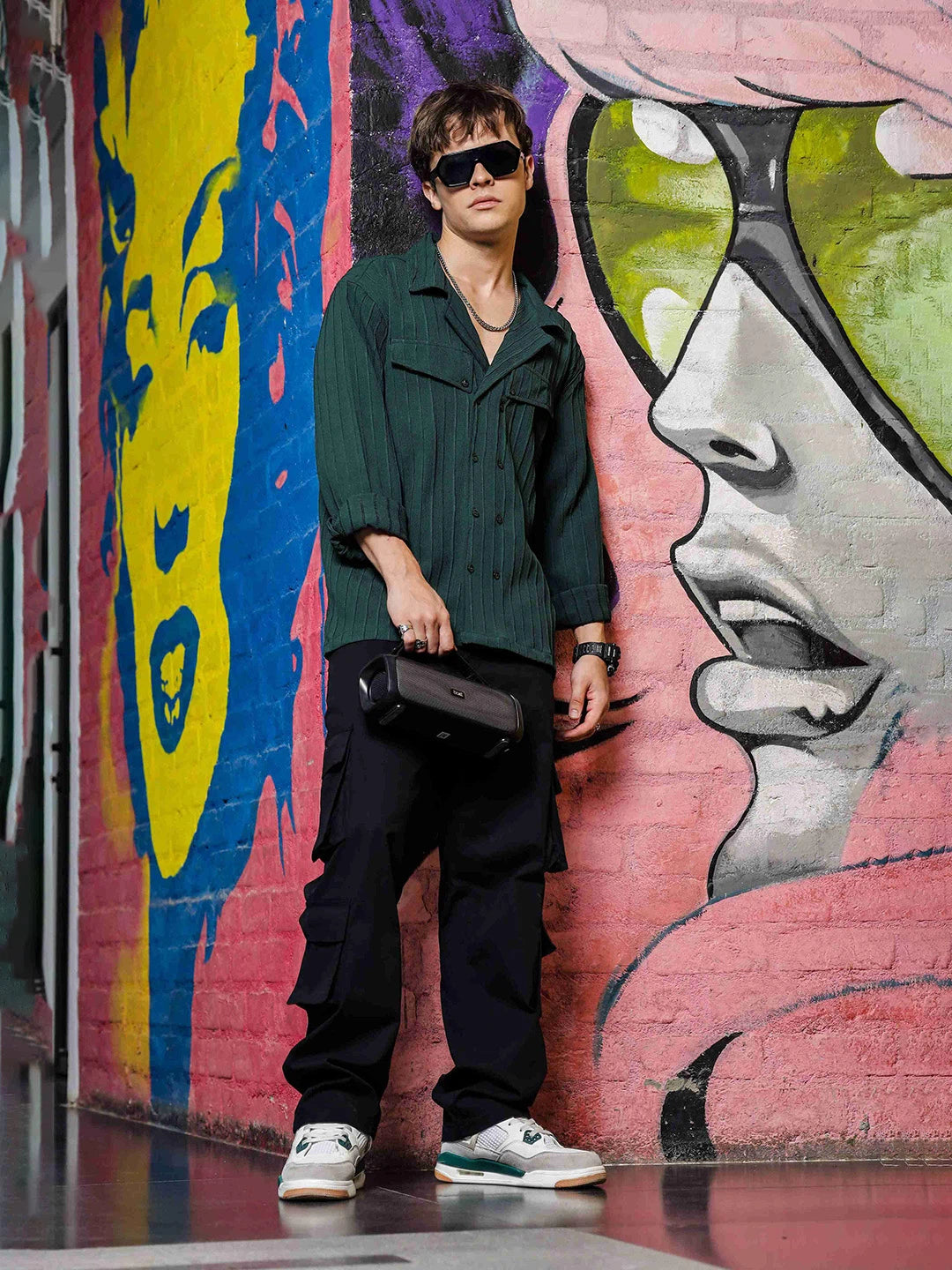 House Of Koala Green Knit Textured Ribbed Relaxed Fit Korean Shacket Shirt