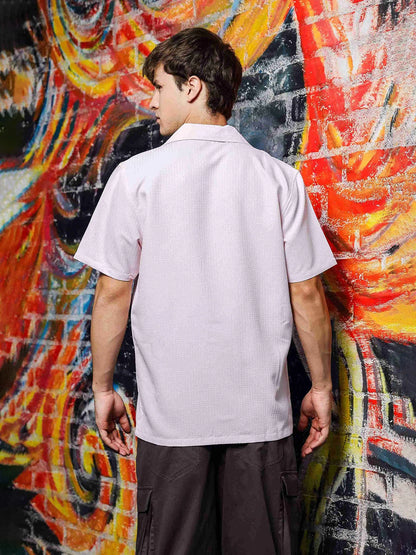 House Of Koala Textured Pink Korean Cuban Collar Resort Shirt