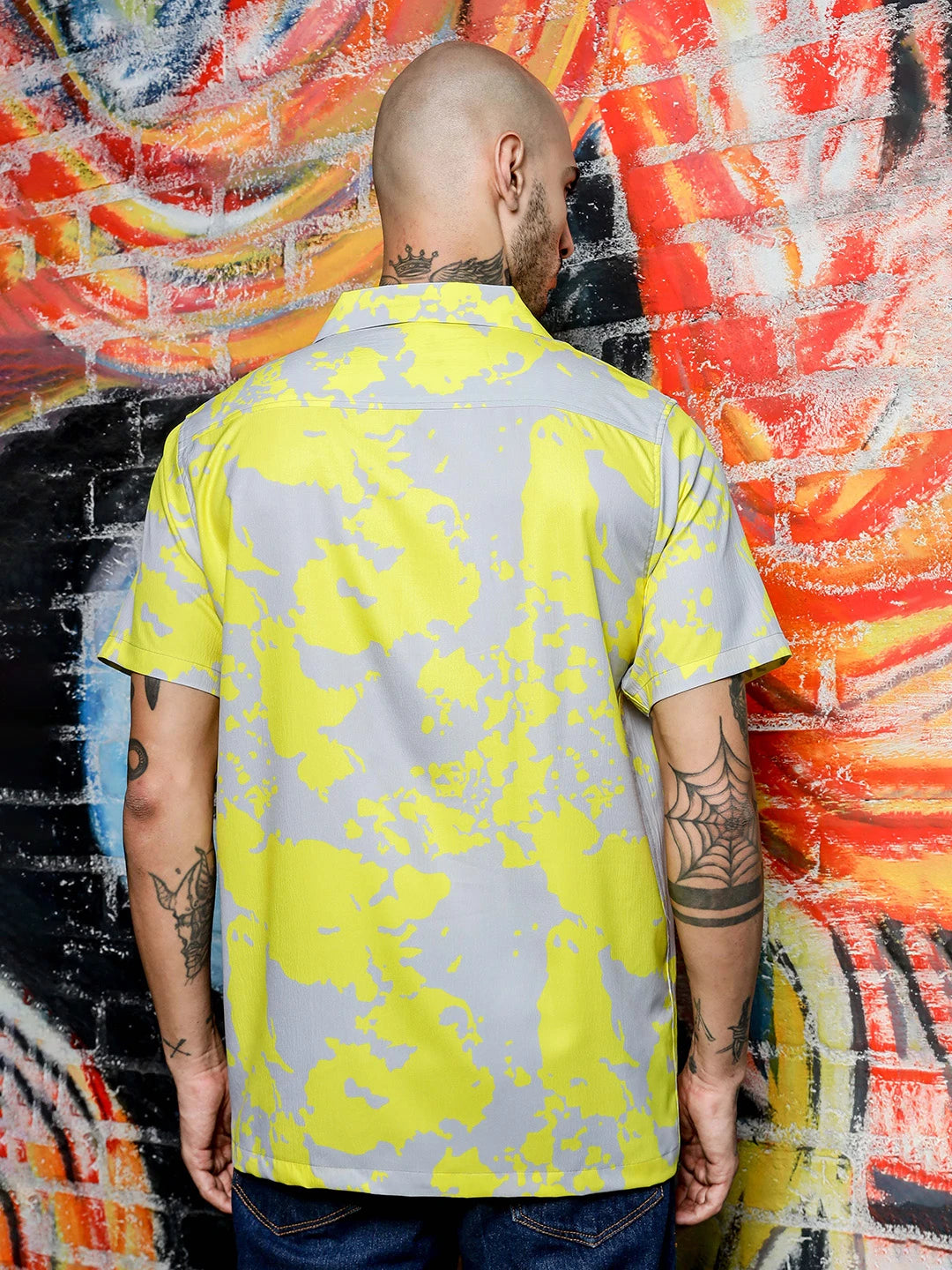 House Of Koala Oversized Fit Cuban Collar Abstract Printed Casual Shirt