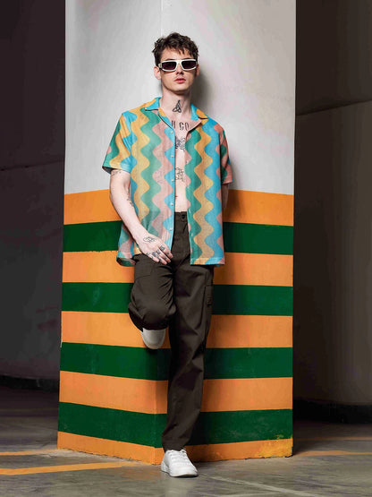 House Of Koala Relaxed Fit Semi Sheer Crochet-Look Resort Shirt