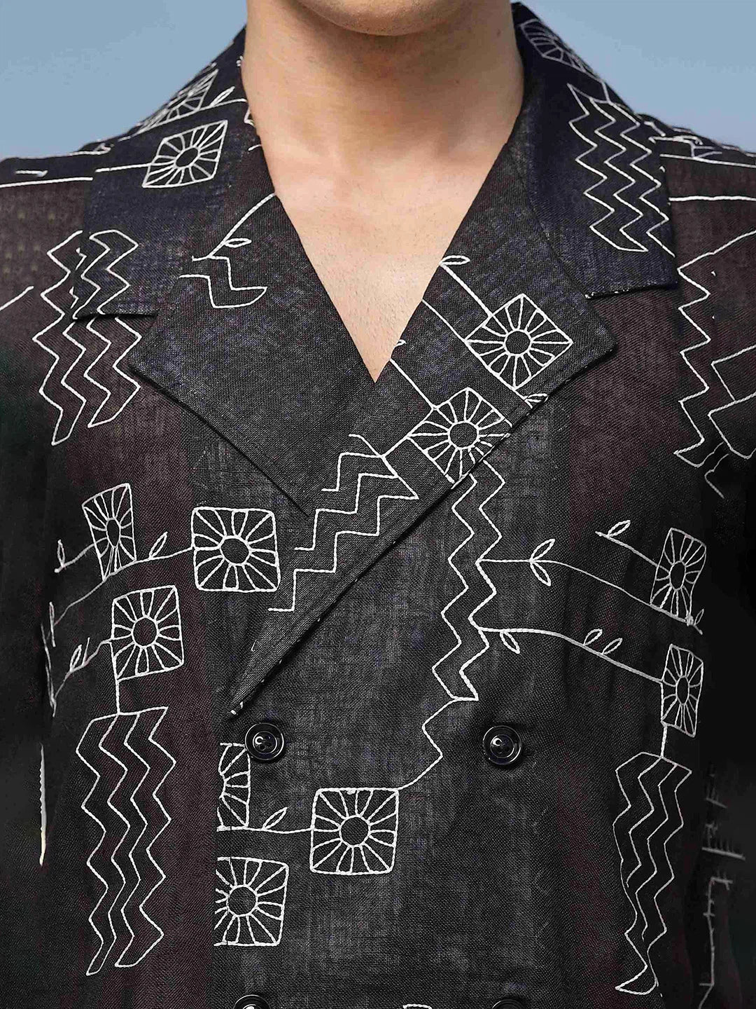 House Of Koala Linen Blend Black Korean Notched Lapel Collar Resort Shirt