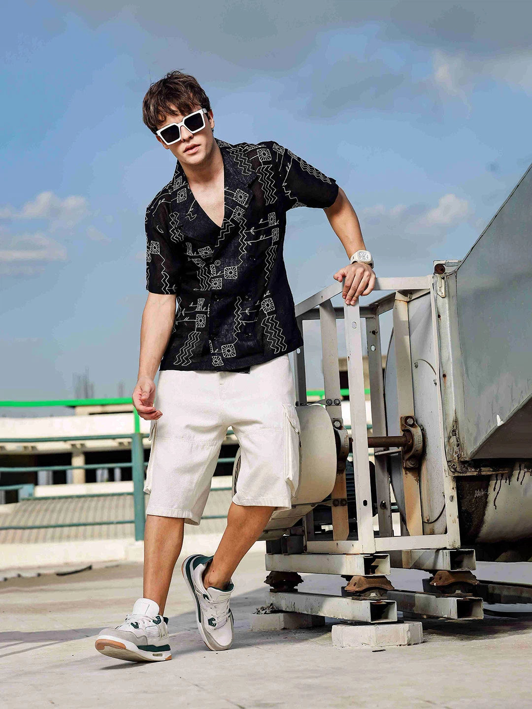 House Of Koala Linen Blend Black Korean Notched Lapel Collar Resort Shirt