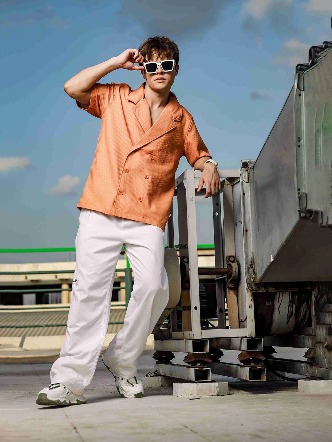 House Of Koala Textured Camel Korean Notched Lapel Collar Resort Shirt
