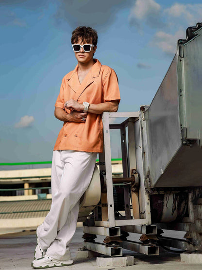 House Of Koala Textured Camel Korean Notched Lapel Collar Resort Shirt