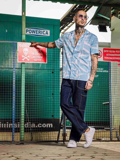 House Of Koala Blue Abstract Print Cuban Collar Relaxed Fit Resort Shirt