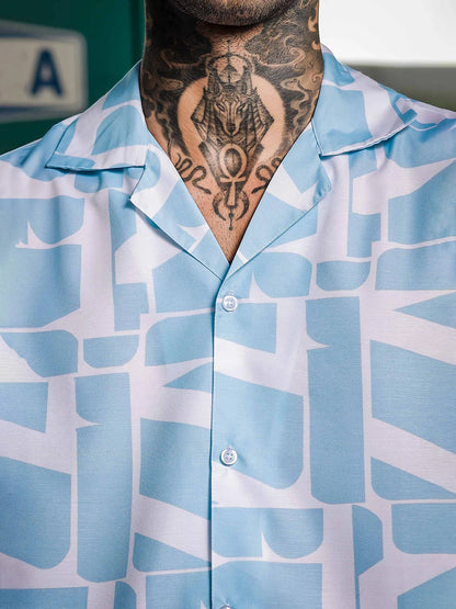 House Of Koala Blue Abstract Print Cuban Collar Relaxed Fit Resort Shirt