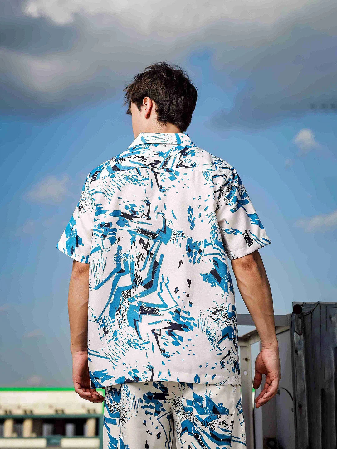 House Of Koala Off White Abstract Print Cuban Collar Relaxed Fit Resort Shirt