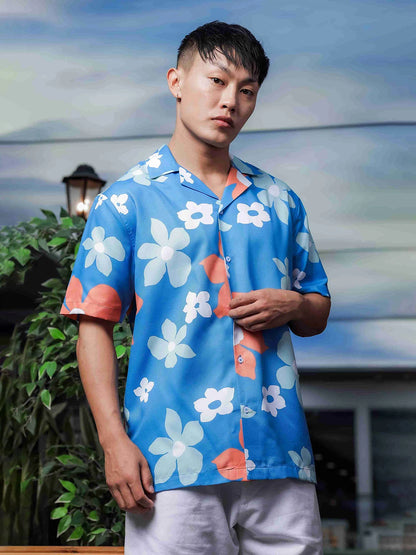 House Of Koala Blue Tropical Printed Cuban Collar Classic Relaxed Fit Resort Shirt
