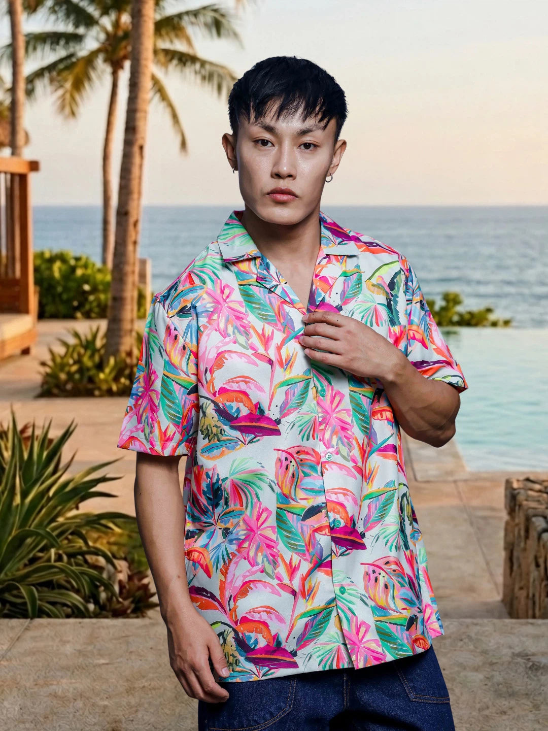 House Of Koala Abstract MCLR Print Cuban Collar Oversized Resort Shirt