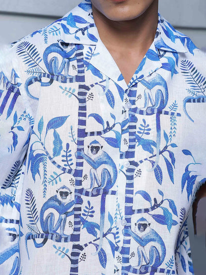 House Of Koala Abstract Tropical Print Cuban White Collar Oversized Resort Shirt