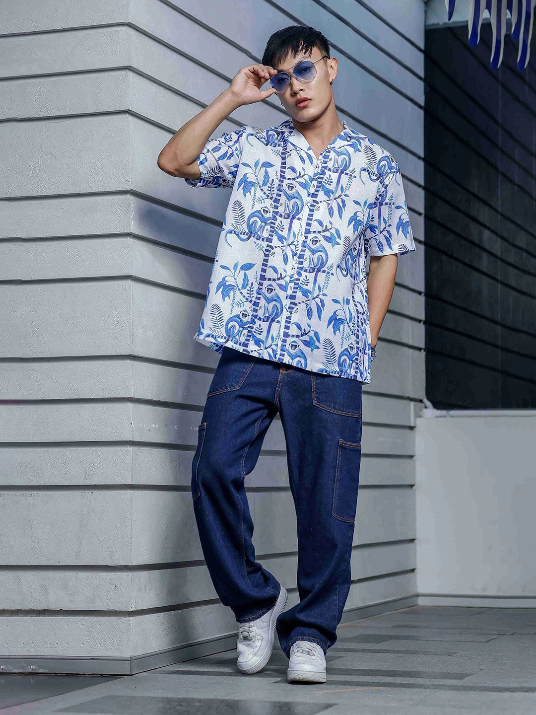 House Of Koala Abstract Tropical Print Cuban White Collar Oversized Resort Shirt