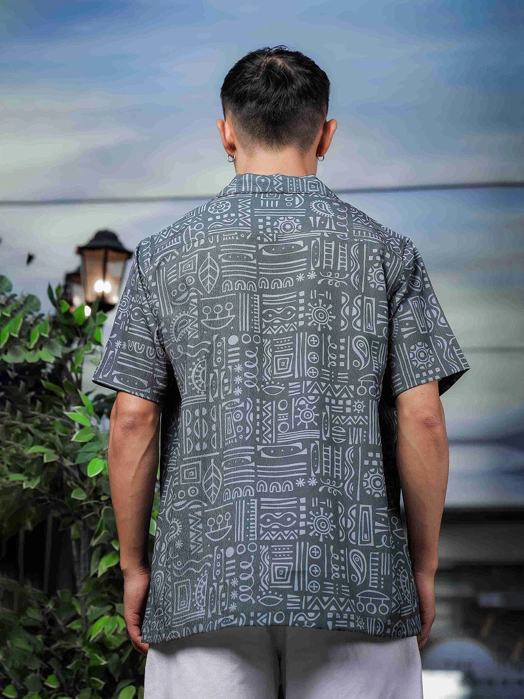 House Of Koala Abstract Tribal Print Cuban Collar Relaxed Fit Resort Shirt