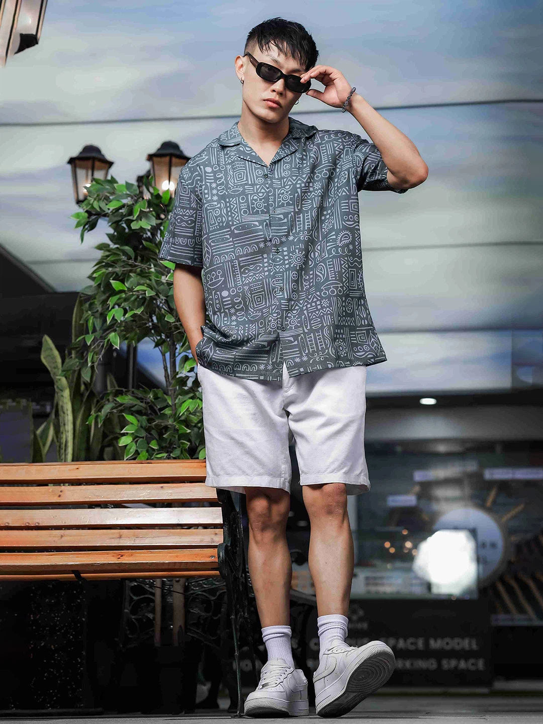 House Of Koala Abstract Tribal Print Cuban Collar Relaxed Fit Resort Shirt
