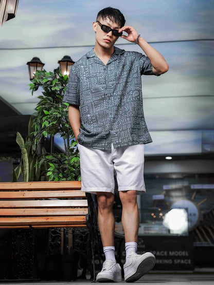 House Of Koala Abstract Tribal Print Cuban Collar Relaxed Fit Resort Shirt