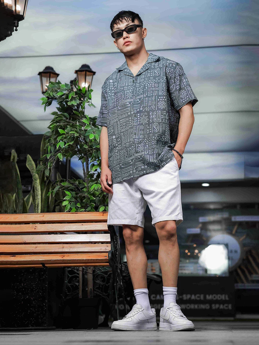 House Of Koala Abstract Tribal Print Cuban Collar Relaxed Fit Resort Shirt