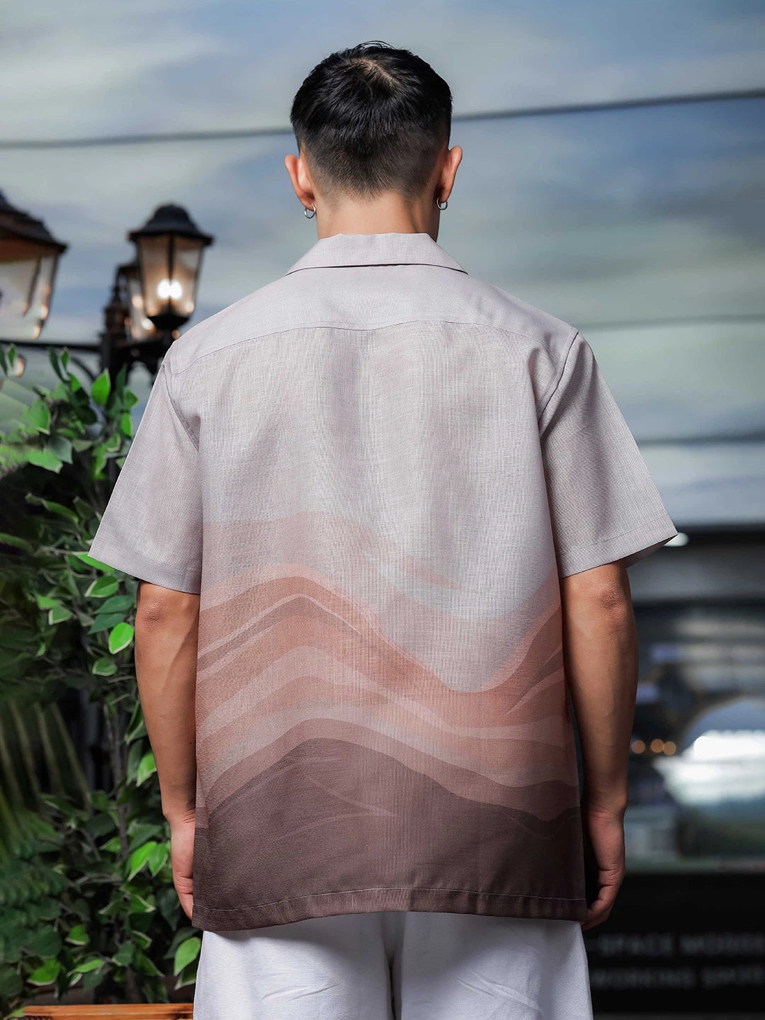 House Of Koala Brown Ombre Cuban Collar Relaxed Fit Linen Blend Resort Shirt