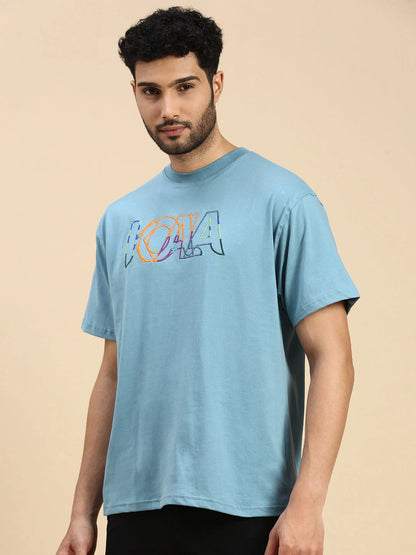 House Of Koala Oversized Drop Shoulder with Embroidery Blue T-Shirt