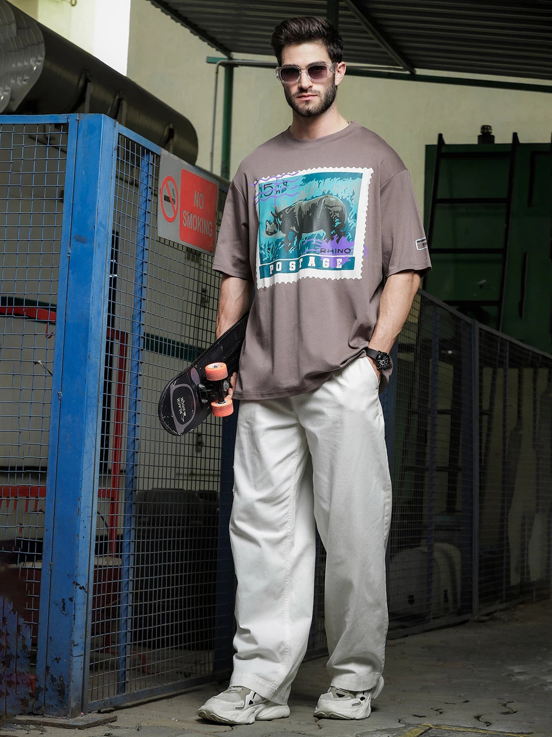 House Of Koala Grey Oversized Fit Streetwear T-Shirt