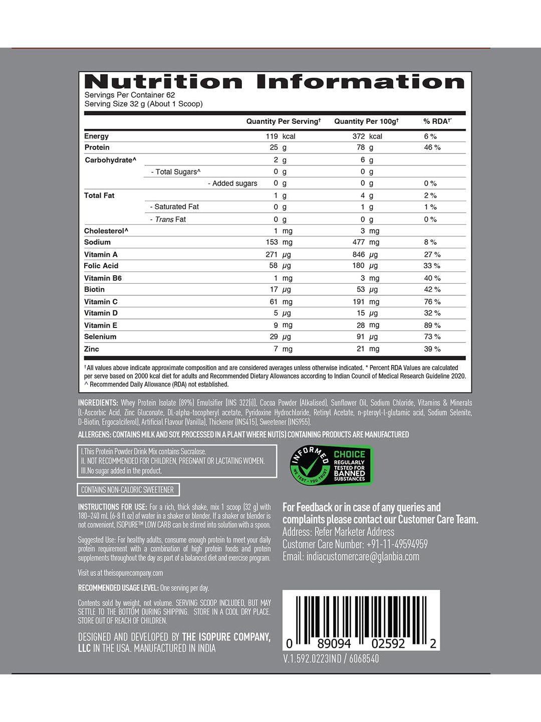 Isopure Low Carb Whey Protein Isolate Powder 2 kg