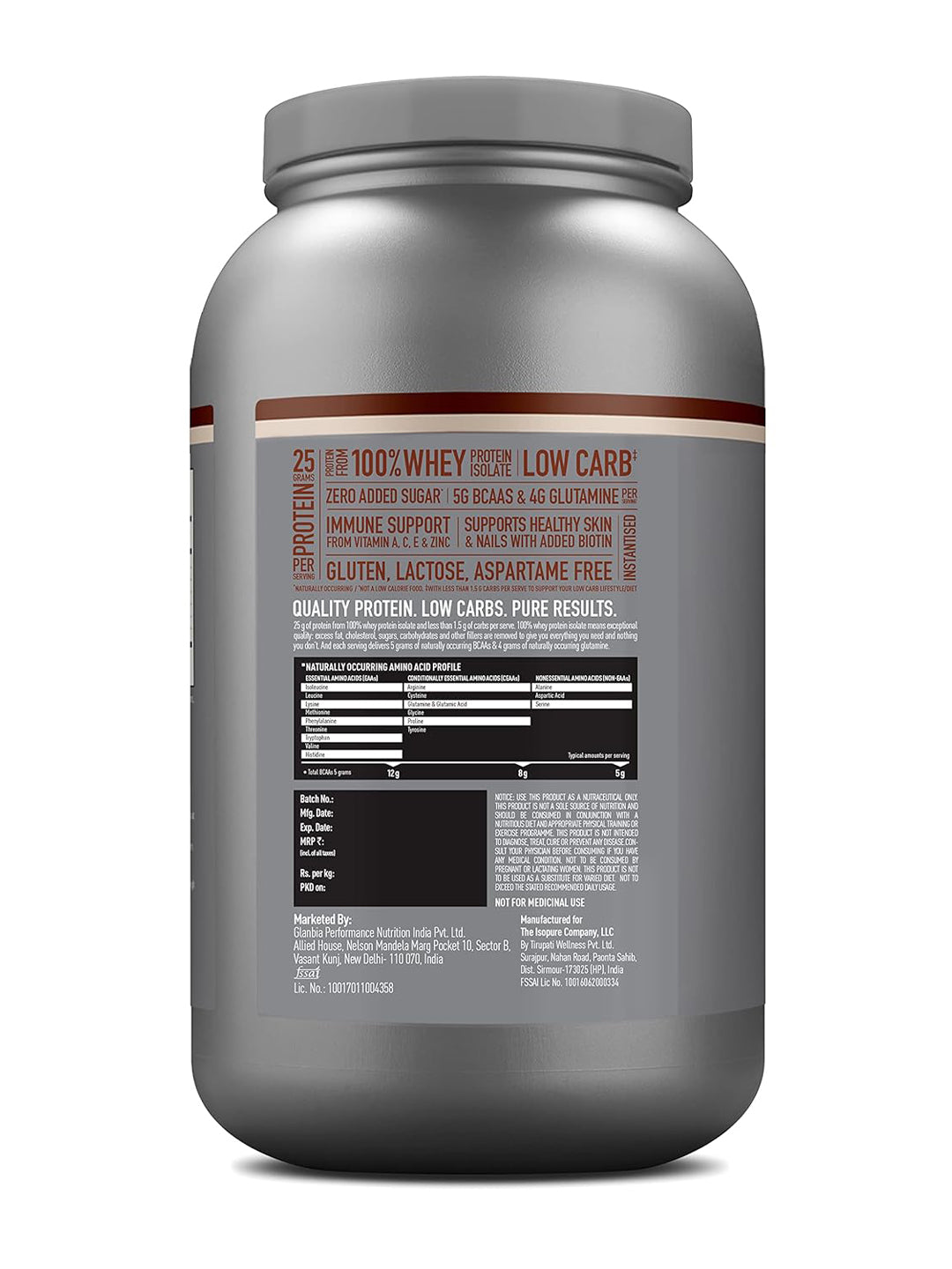 Isopure Low Carb Whey Protein Isolate Cookies & Cream Powder 1 kg