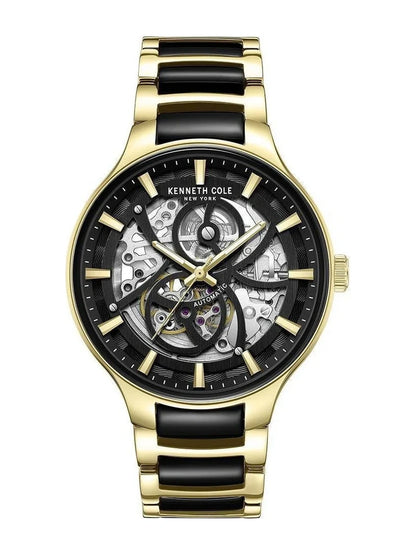 Kenneth Cole Round Black Dial Automatic Watch With Skeleton Display & Two-Tone Metal Strap  - KCWGY0059801MN