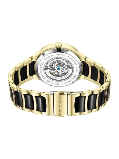 Kenneth Cole Round Black Dial Automatic Watch With Skeleton Display & Two-Tone Metal Strap  - KCWGY0059801MN