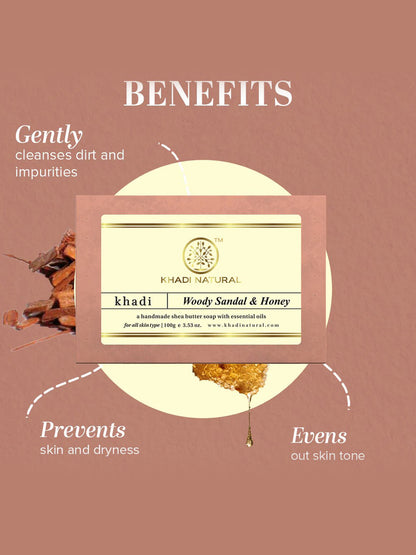 Khadi Natural Woody Sandal & Honey Soap (100g)