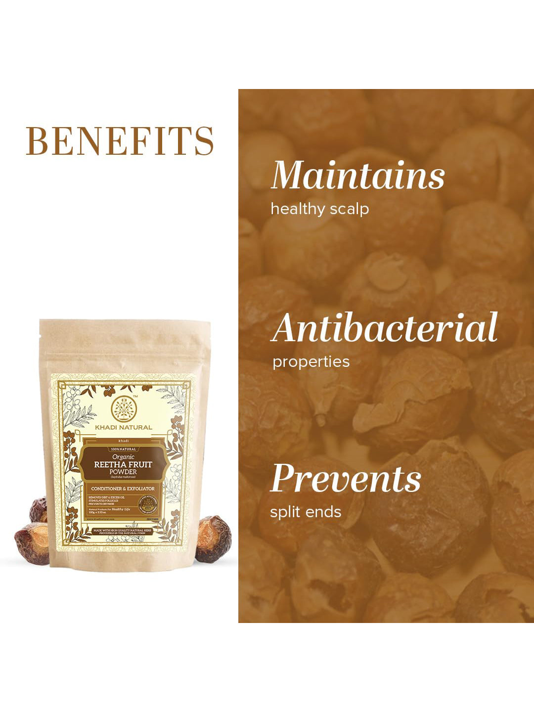 Khadi Natural Organic Reetha Fruit Powder (100g)